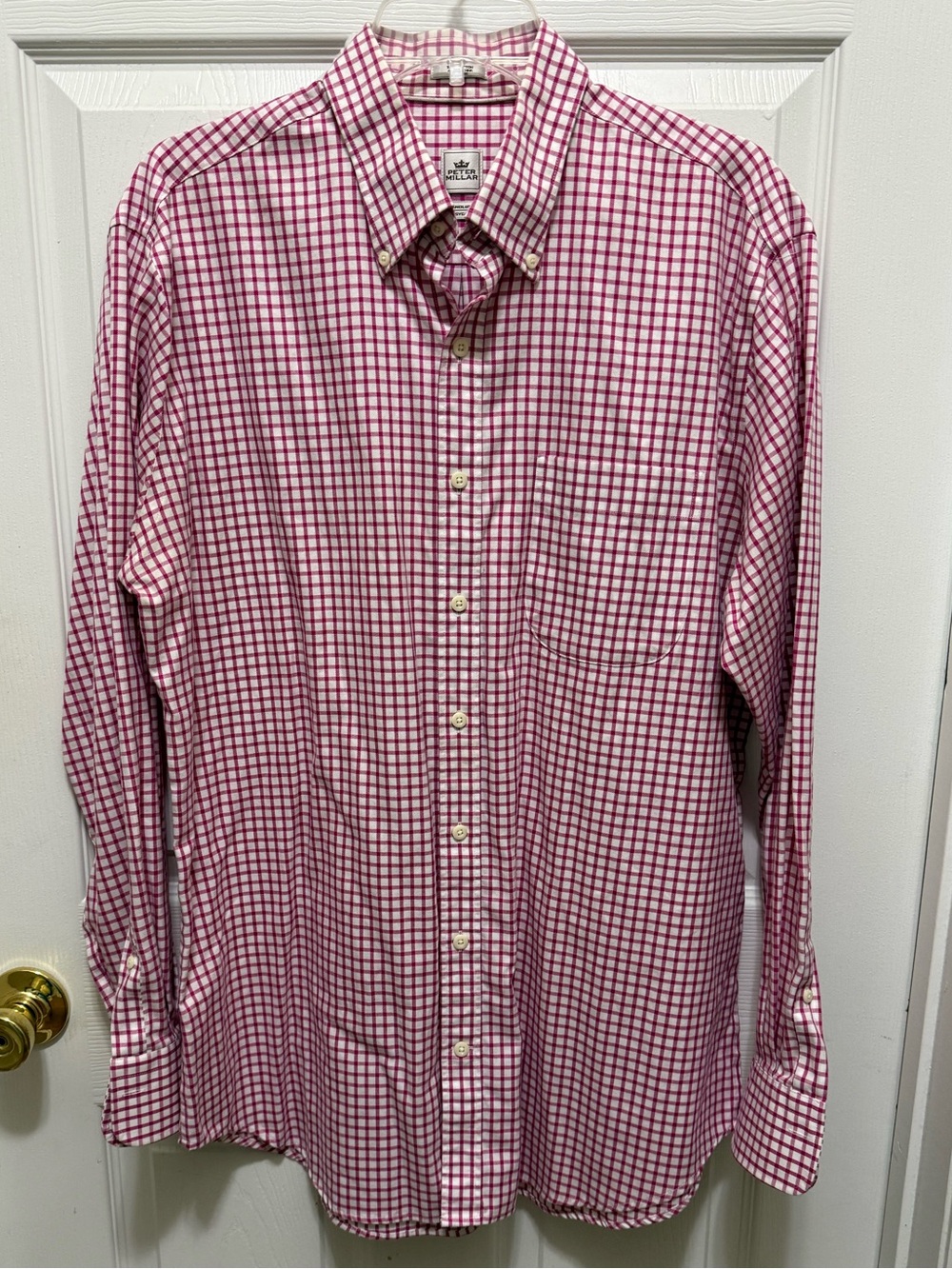 Peter Millar Pink and White Checked Button-Down Dress Shirt